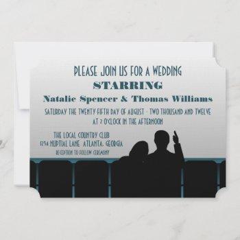 movie theater wedding invite, blue invitation