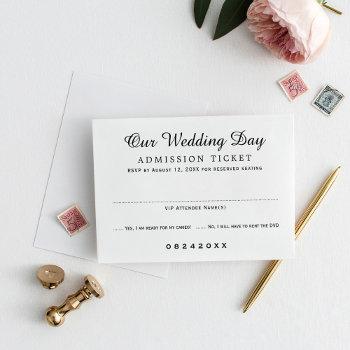 Small Movie Ticket Admission Black And White Wedding Rsvp Front View