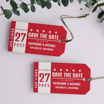 Small Movie Ticket Hollywood Wedding Save The Date Gift Tags Front View