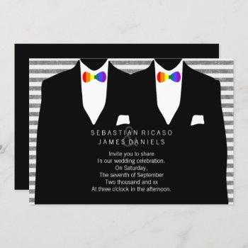 Small Mr And Mr Suit And Rainbow Bow Tie Gay Wedding Front View