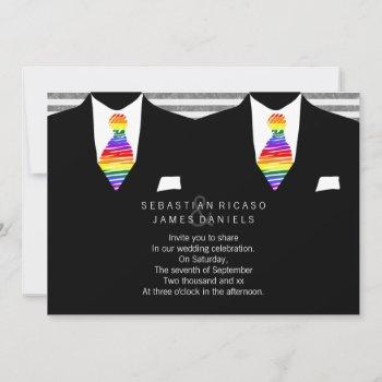 Small Mr And Mr Suit And Rainbow Tie Gay Wedding Front View