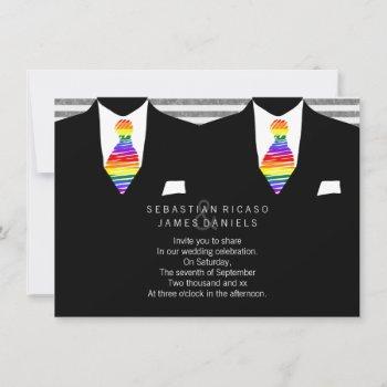 Small Mr And Mr Suit And Rainbow Tie Gay Wedding Front View