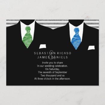mr and mr suit and tie gay wedding invitation