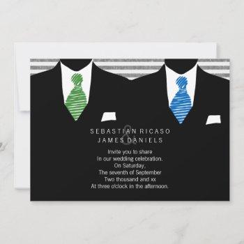 mr and mr suit and tie gay wedding invitation
