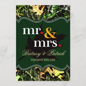 Small Mr & Mrs Hunting Camo Green Wedding Front View
