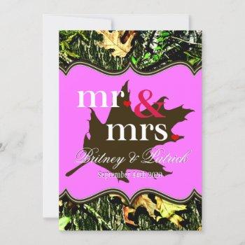 mr & mrs hunting camo pink wedding invitations