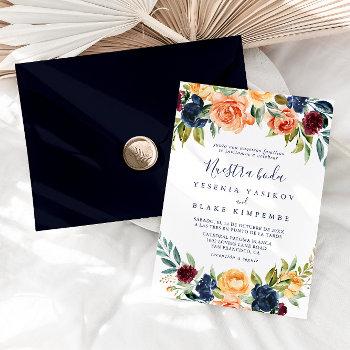 multicolor elegant floral nuestra boda wedding  invitation