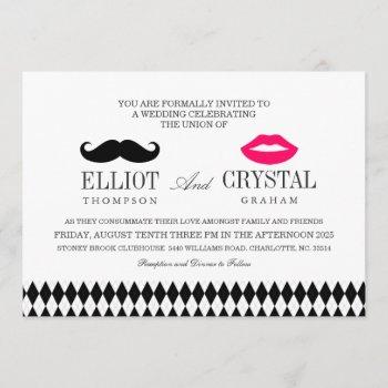 mustache and lips wedding invitation blk text