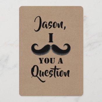 mustache funny groomsman or best man proposal invitation