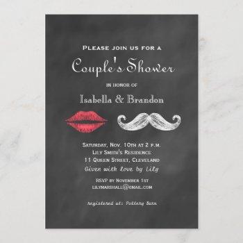 mustache & lips couple's shower invitation