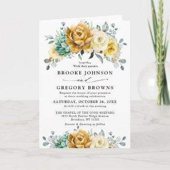 mustard yellow floral sage greenery modern wedding invitation