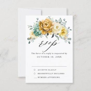 Small Mustard Yellow Floral Sage Greenery Modern Wedding Rsvp Front View
