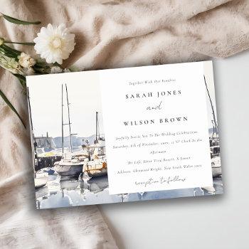 Small Muted Coastal Boats At Harbor Seascape Wedding Front View