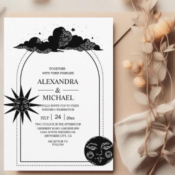 mystical black and white celestial stars wedding   invitation