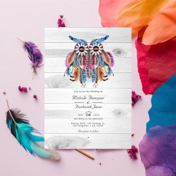 native american owl dreamcatcher qr code wedding invitation