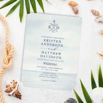 nautical anchor monogram watercolor ocean wedding invitation