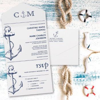 nautical anchor white wedding  all in one invitation