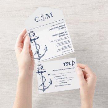 nautical anchor white wedding  all in one invitation