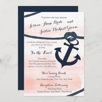 nautical blush and navy rope and anchor wedding invitation