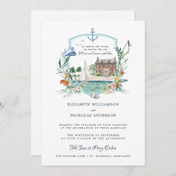 nautical coastal fishing seaside | wedding crest invitation