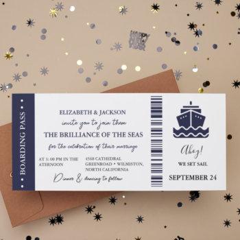 nautical cruise ship boarding pass wedding invitation
