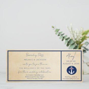 nautical cruise ship boarding pass wedding  invitation