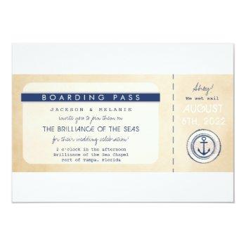 Small Nautical Cruise Ship Boarding Pass Wedding Invite Front View