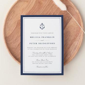 nautical navy anchor monogram wedding invitation