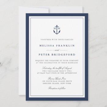 nautical navy anchor monogram wedding invitation