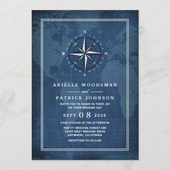 Small Nautical Navy Blue & White Vintage Compass Wedding Front View