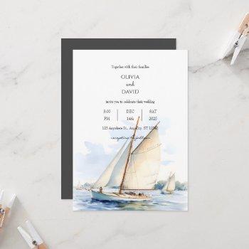 nautical sailboat regatta on serene ocean, wedding invitation