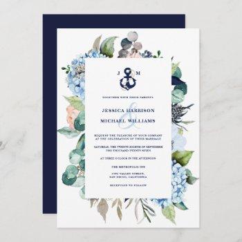 Small Nautical Watercolor Floral Hydrangea Wedding Front View