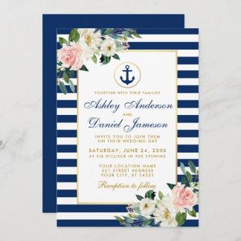 Small Nautical Wedding Blue Stripes White Pink Floral Front View