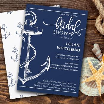 nautical white anchor bridal shower navy invitation
