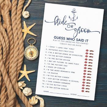 Small Nautical Who Said It Baby Shower Games Front View