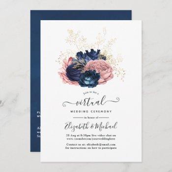 Small Navy And Blush Pink Vintage Roses Virtual Wedding Front View