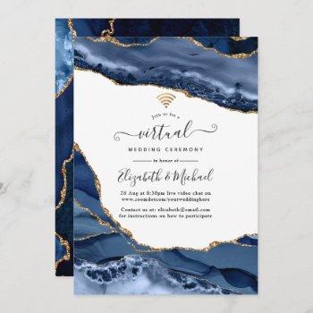 navy and gold agate online virtual wedding invitation