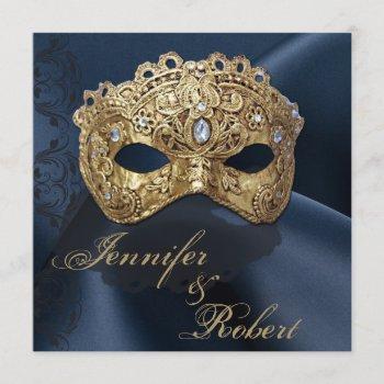 navy and gold masquerade wedding invitation