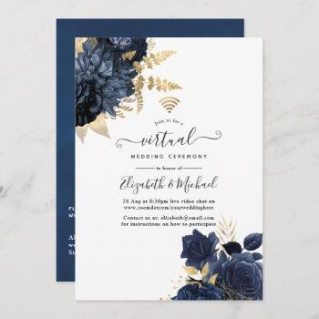 navy and gold vintage shabby roses virtual wedding invitation