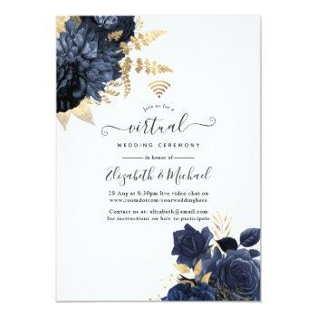 Small Navy And Gold Vintage Shabby Roses Virtual Wedding Front View