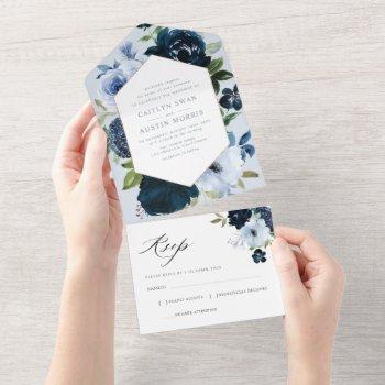 Small Navy And Light Blue Watercolor Floral Wedding All In One Front View