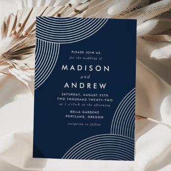 navy and silver geometric swirls wedding foil invitation