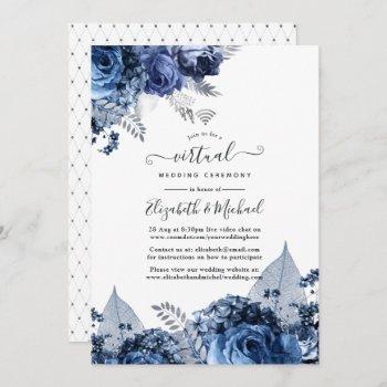 navy and white with silver foil virtual wedding invitation