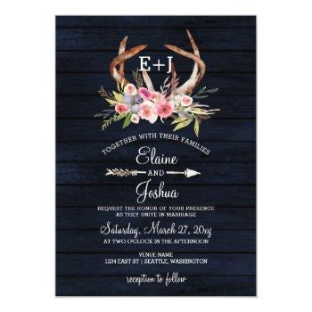 Small Navy Blooming Antlers Country Chic Wedding Front View