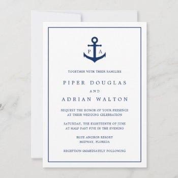 Small Navy Blue Anchor Monogram Nautical Wedding Front View