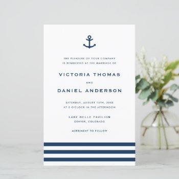 navy blue anchor nautical wedding invitation