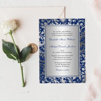 Small Navy Blue And Silver Damask Swirls Wedding Front View