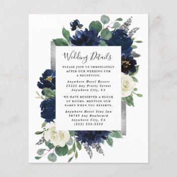 Small Navy Blue And Silver Ivory Wedding Enclosure Card Front View