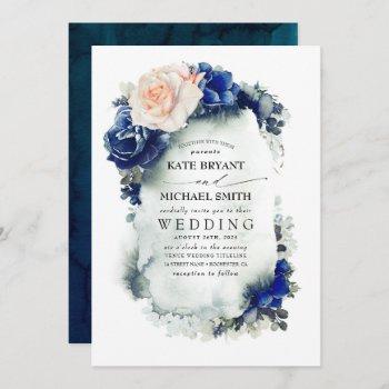 Small Navy Blue And Soft Peach Floral Boho Wedding Front View