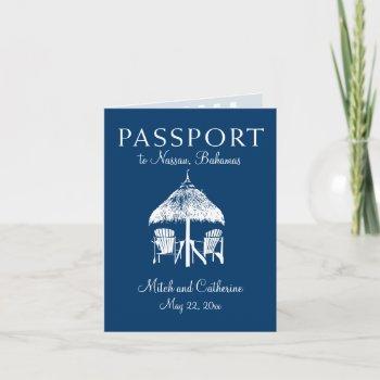 navy blue bahamas passport wedding invitation